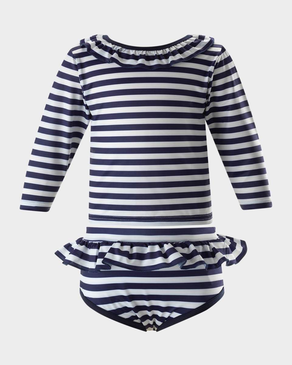 Girl's Breton Stripe Rashguard Set, Size 2-
